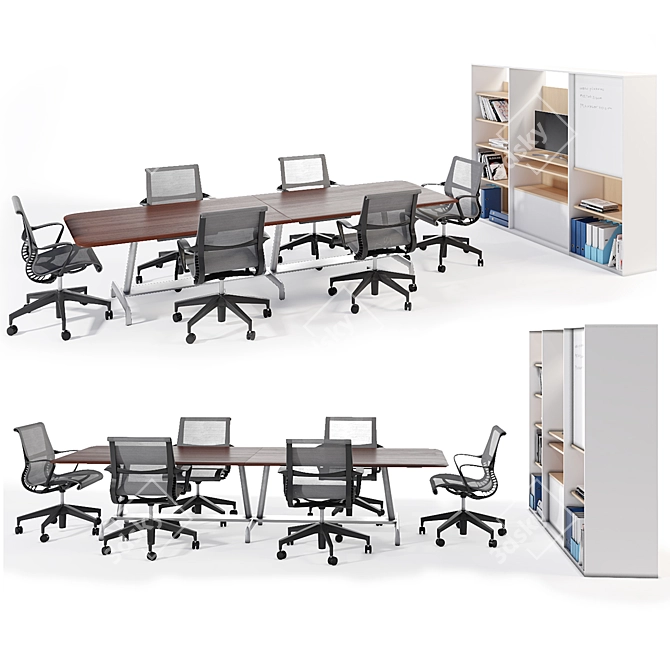 Modern Conference Table with Chairs 3D model image 1