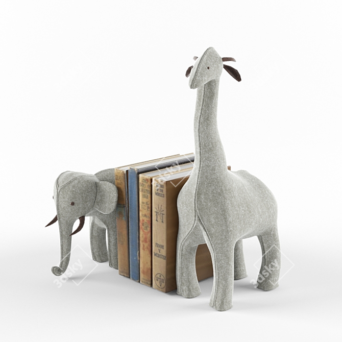 Wool Felt Animal Bookends: Elephant & Giraffe 3D model image 2