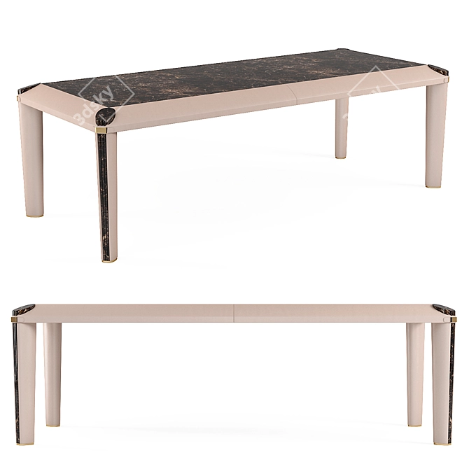 Eclipse Rectangular Table: Luxurious Leather and Wood Design 3D model image 1