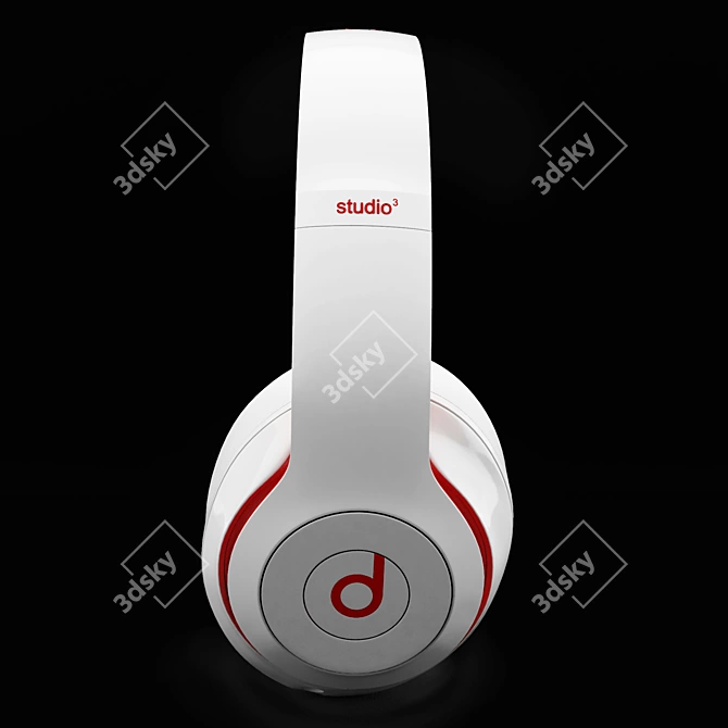 Studio 3 White & Red Wireless Headphones 3D model image 3