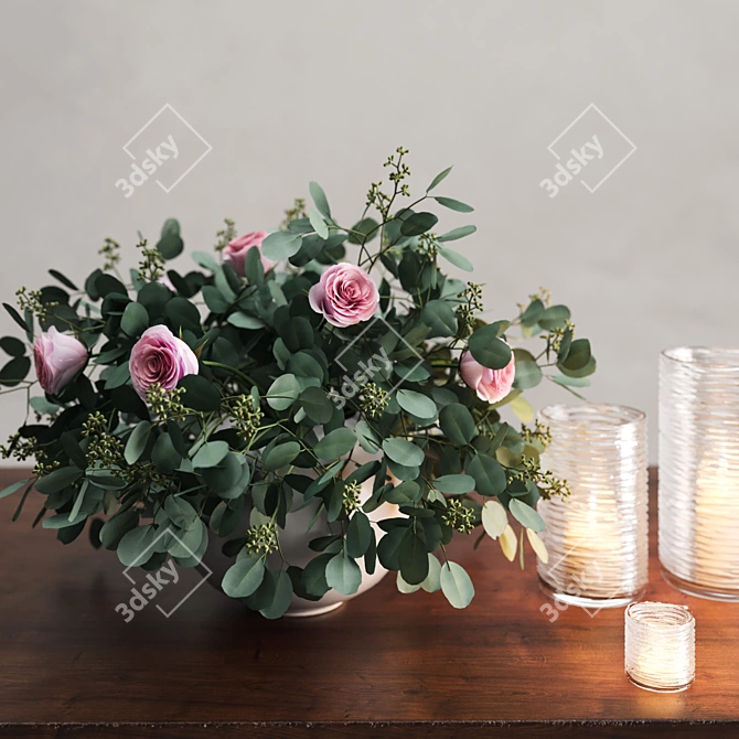 Elegant Floral Vase with Eucalyptus & Roses 3D model image 2