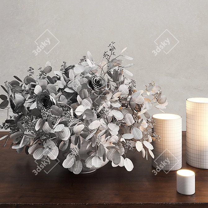 Elegant Floral Vase with Eucalyptus & Roses 3D model image 3