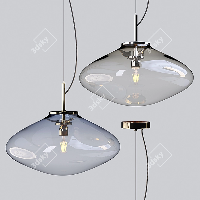 Bomma Disc Pendant: Stylish Glass and Brass Lamp 3D model image 2