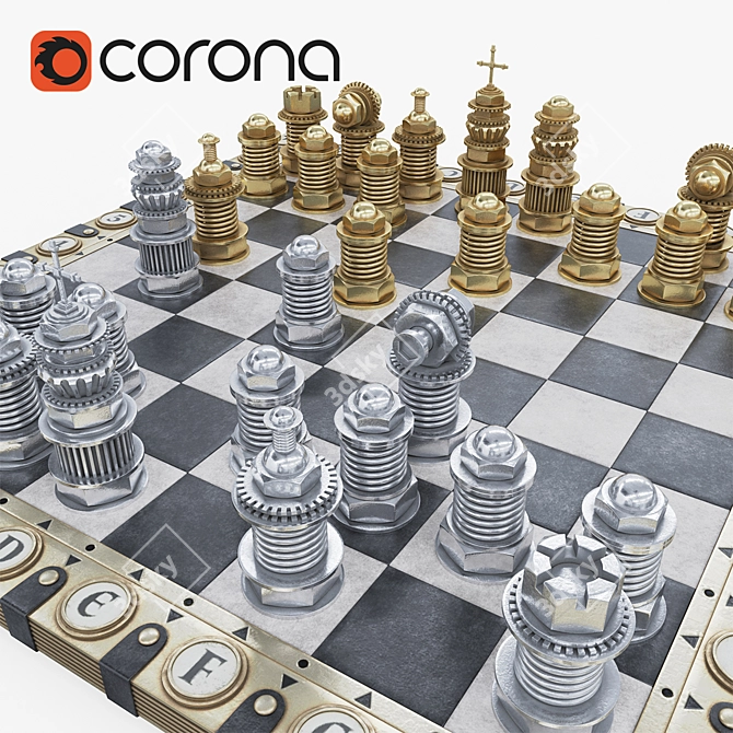 Elegant Chess Board Set 3D model image 2