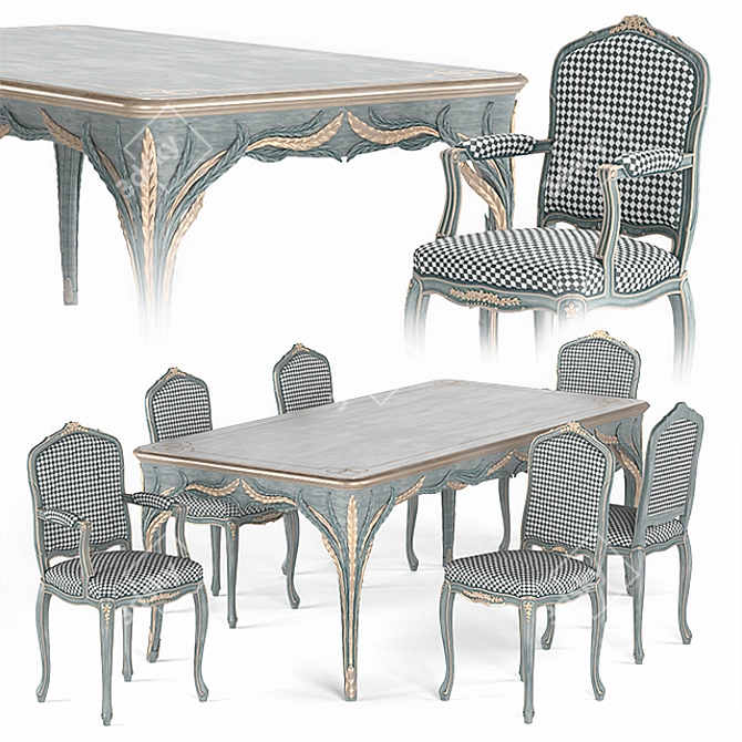 Italian Silvano Grifoni Table & Chair Set 3D model image 1