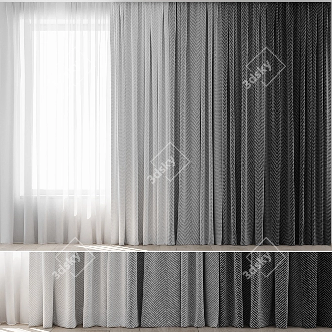 Colorful Curtain Set with Sheer 3D model image 1