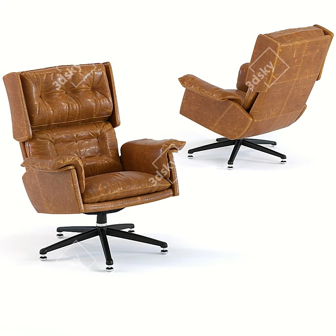 Vintage Leather Swivel Chair 3D model image 1
