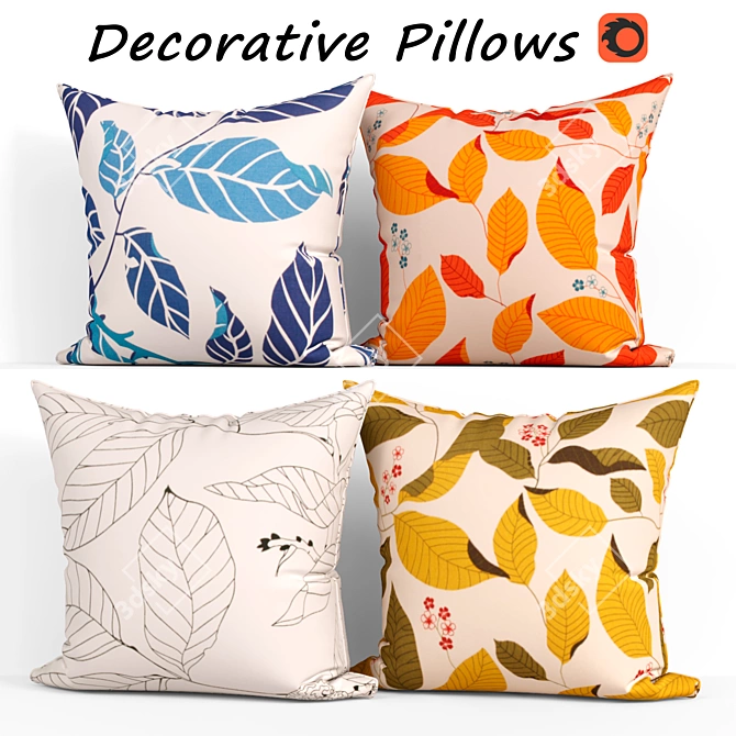 Floral Leaf Pillow Set 3D model image 1