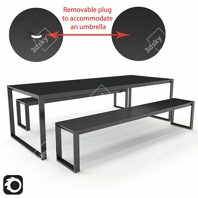 Eos Communal Set: Table + Bench 3D model image 1