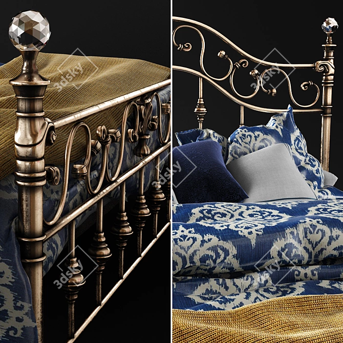 TetChair CHARLOTTE - Elegant Metal Bed with Antique Copper Headboard 3D model image 2
