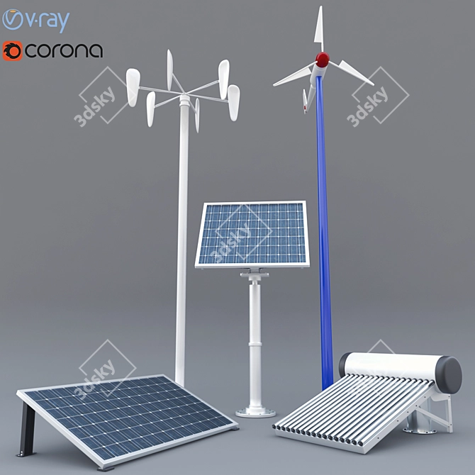 EcoPower Combo: Solar Panel, Heater & Wind Turbine 3D model image 1