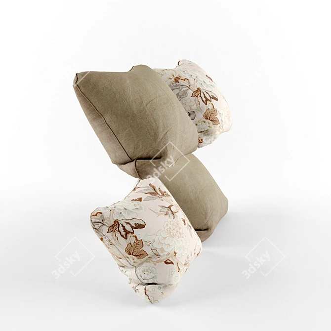 Title: Beige Floral Pillow Set 3D model image 2