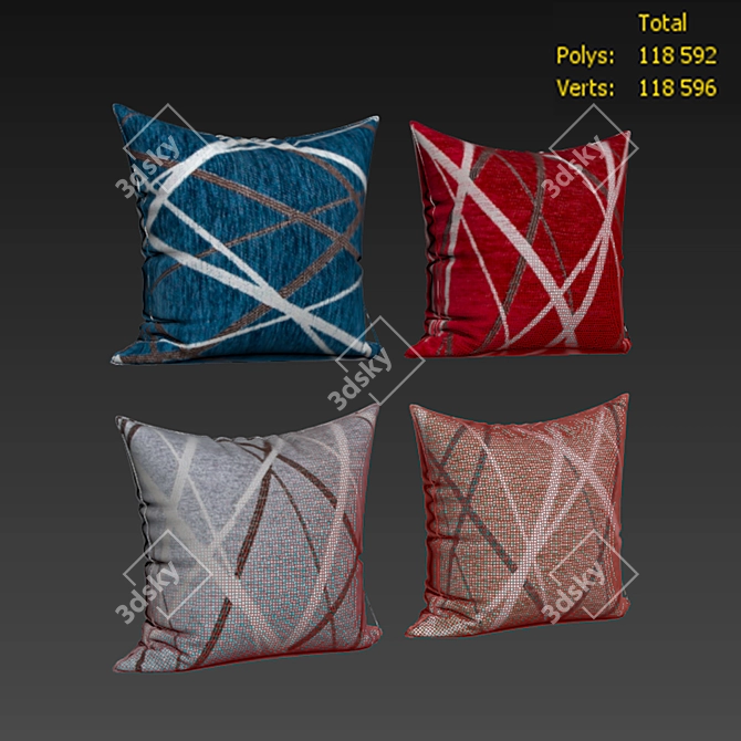 Luxurious Pillow Set - Set of 4 Decorative Pillows 3D model image 2