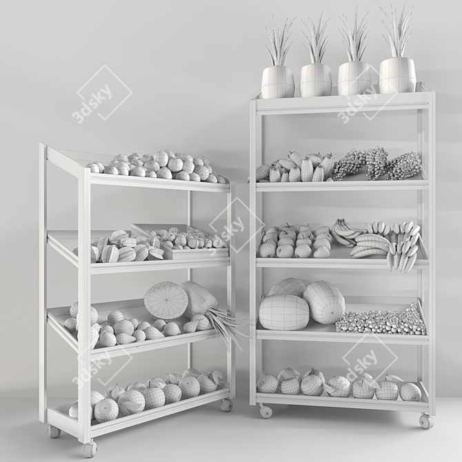 Fresh Market Fruits & Citrus: Pineapple, Mango, Banana 3D model image 2