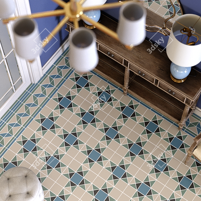 Victorian Tiles Set: Richmond Black, Blue, Green, Pink 3D model image 3