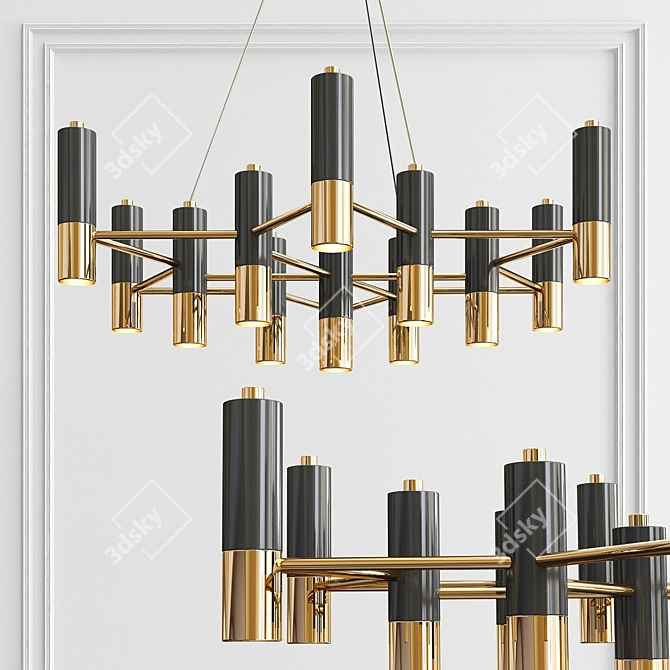 Elegant Ike Chandelier: Black & Gold 3D model image 1