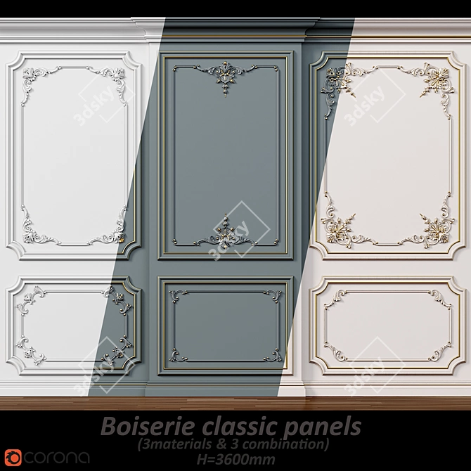 Classic Boiserie Wall Panels 3D model image 1