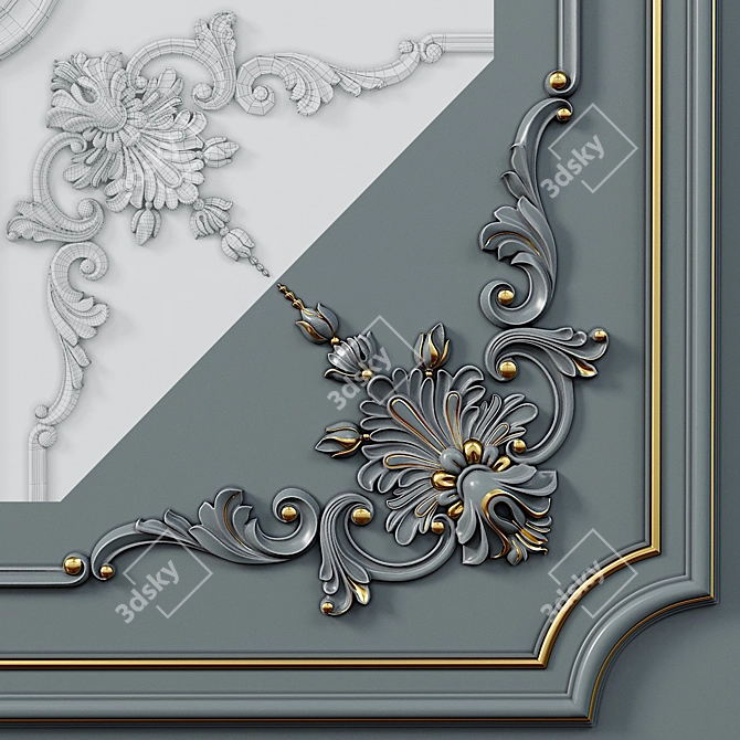 Classic Boiserie Wall Panels 3D model image 2