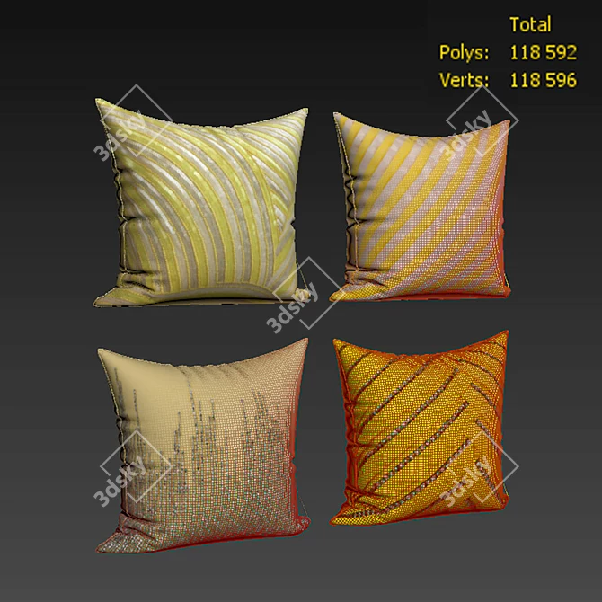 Decorative Pillow Set - Stylish and Cozy 3D model image 2