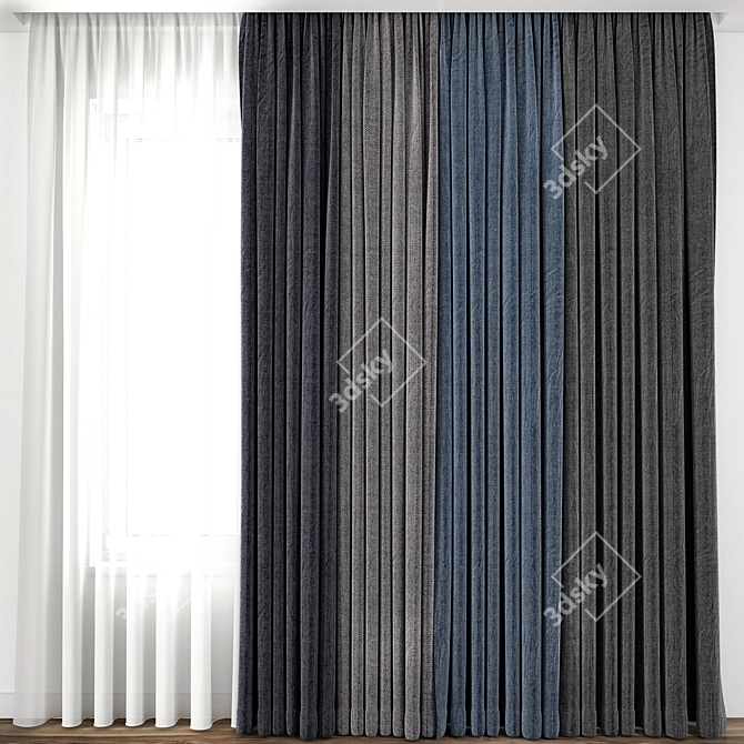 Elegant Drapery: Intricately Detailed Curtain 3D model image 1