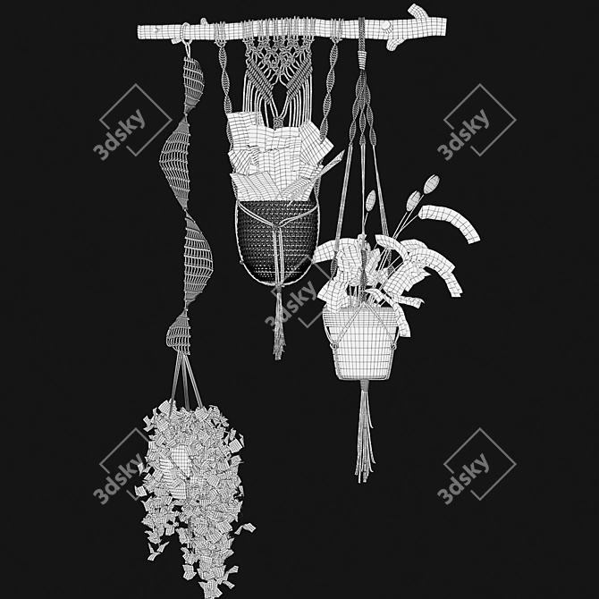 Adorned Hanging Pot Set 3D model image 2