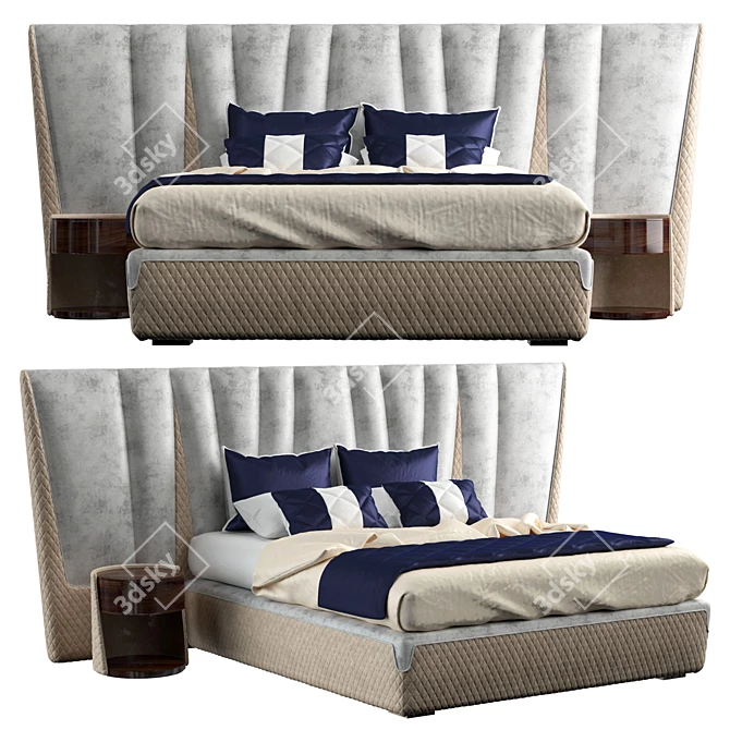 Majestic XL: Elegant Double Bed and Nightstand 3D model image 2