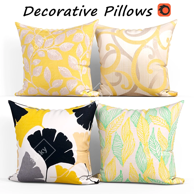 Elegant Floral Decorative Pillows Set 3D model image 1