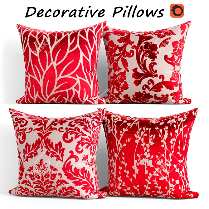Cayenne Red Decorative Pillow Set 3D model image 1