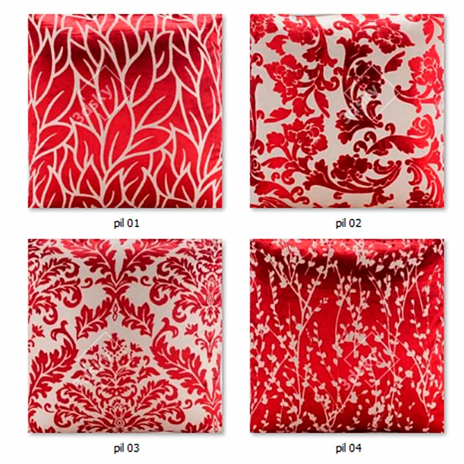 Cayenne Red Decorative Pillow Set 3D model image 3
