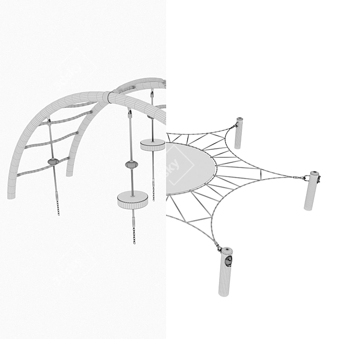 KOMPAN Climbing Set: Cartoktaedra Frame, Sixed Network, & Little Arch 3D model image 3