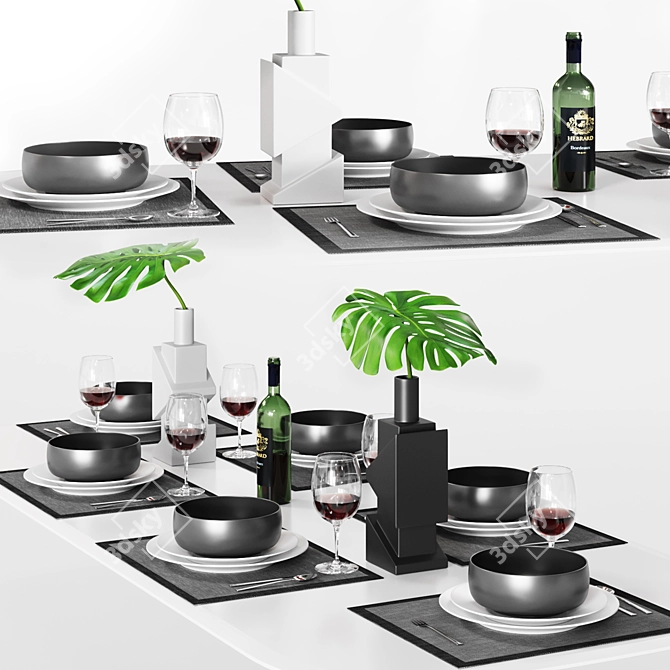 Elegant Corona Dinner Table Setting 3D model image 1
