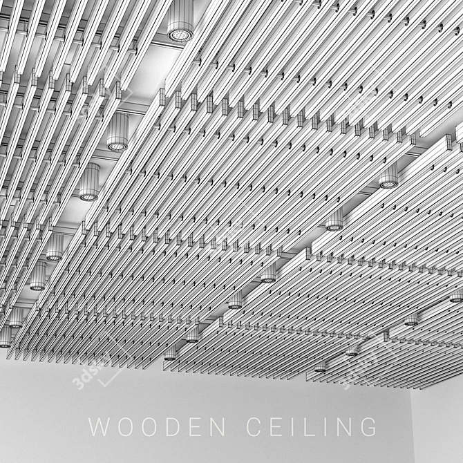 Elegant Wooden Ceiling with Aluminum Lights 3D model image 2