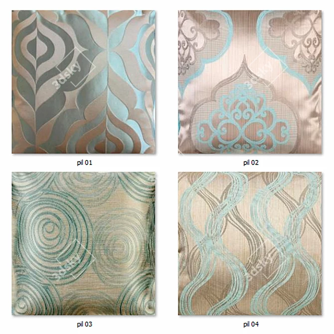 Blue Decorative Pillows Set - Elegant and Comfy 3D model image 3