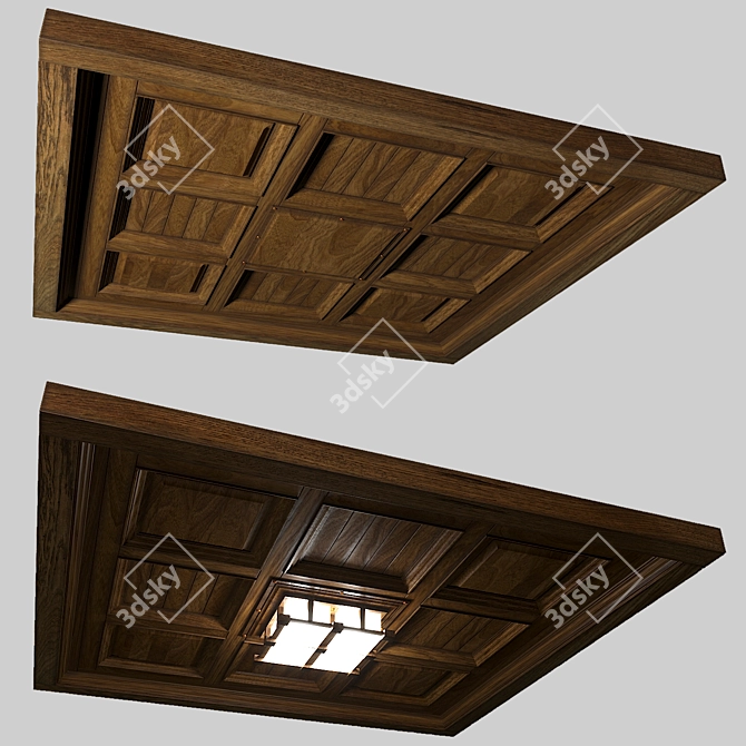 Wooden Ceiling Kit: Realistic Oak Texture & Modern Lighting 3D model image 1