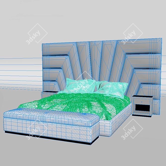 CozyDream Bed with Headboard & Bench 3D model image 2