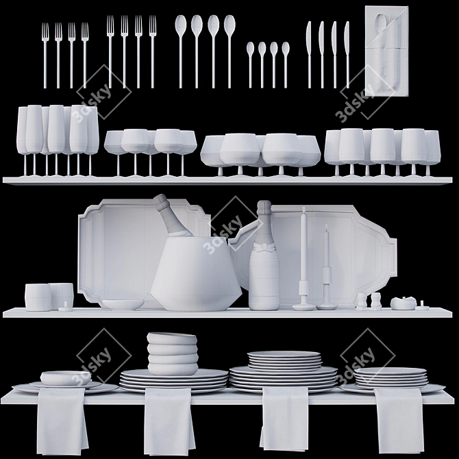 Sleek Kitchen Set - Perfect for Table or Shelves 3D model image 3