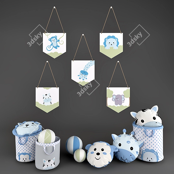 Safari Friends Decor Set 3D model image 1