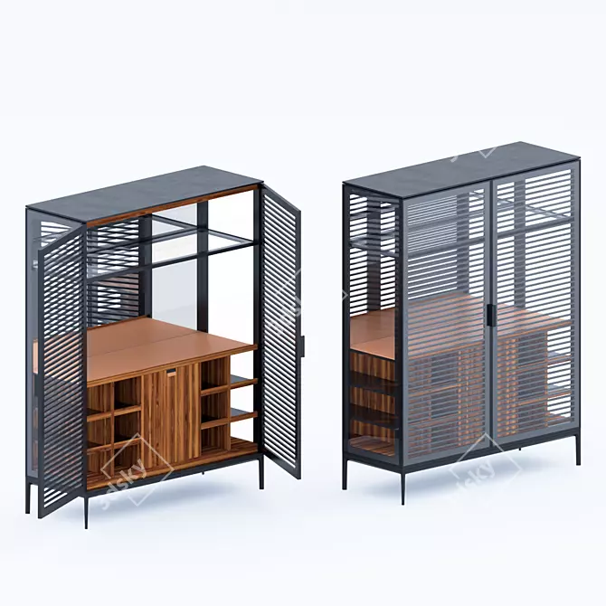 Elegant Alambra Buffet with Grey Mirror Back 3D model image 1