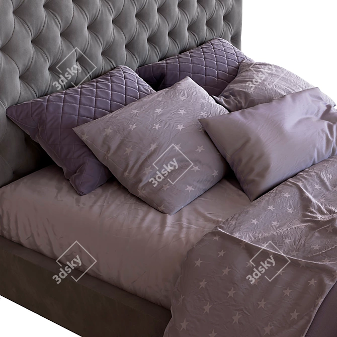 TARYN TUFTED BED - OAK: Luxurious Oak Tufted Bed - Restful Elegance! 3D model image 2