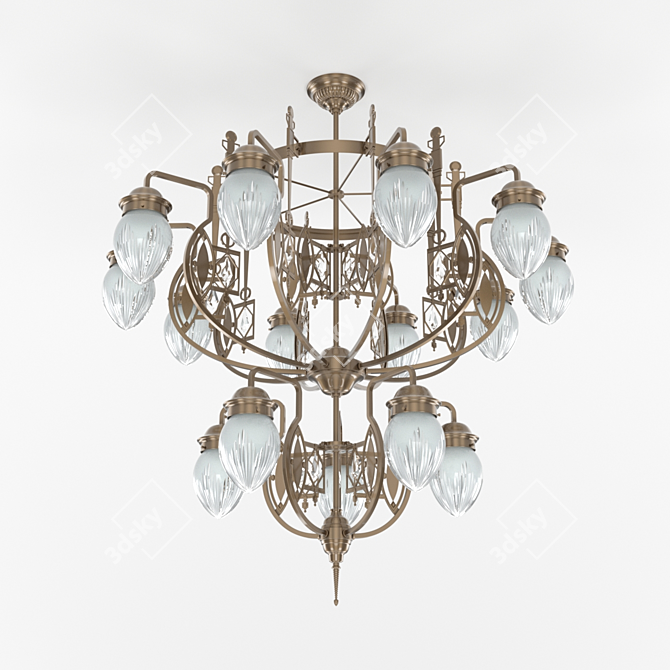 Pannon 15-Light Brass Chandelier 3D model image 1