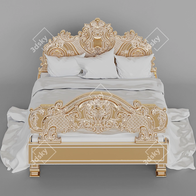 Italian Carved Bed, Baroque 3D model image 1