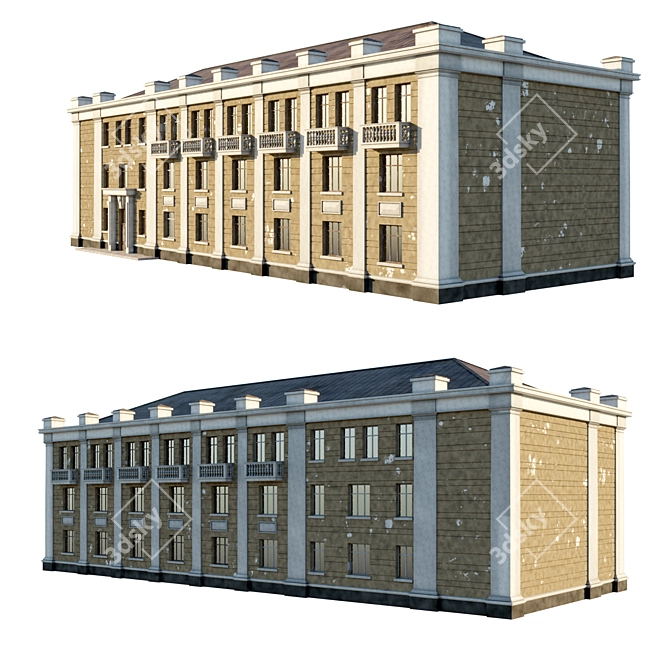 Vintage Schoolhouse: 17x43.5m, 3 Floors 3D model image 1