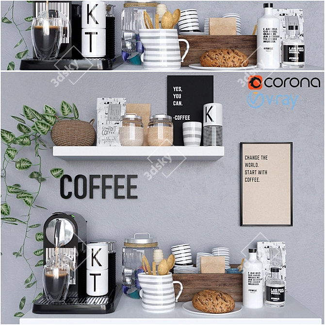 Home Coffee Bar Set 3D model image 1