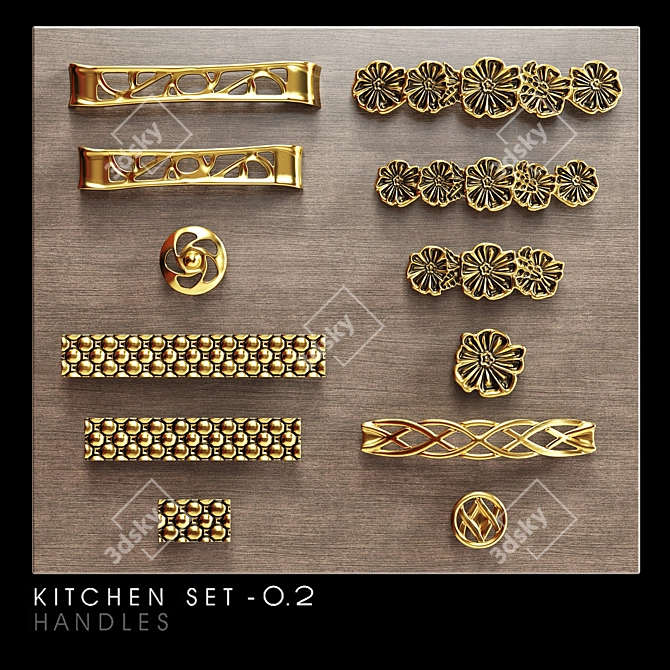 Title: Elegant Kitchen Cabinet Handles 3D model image 1