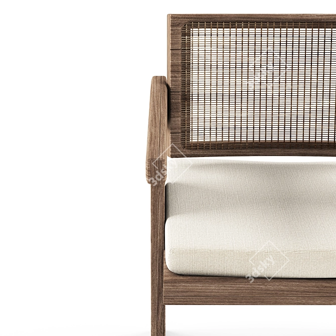 Pierre Jeanneret Teak Wicker Chair 3D model image 3