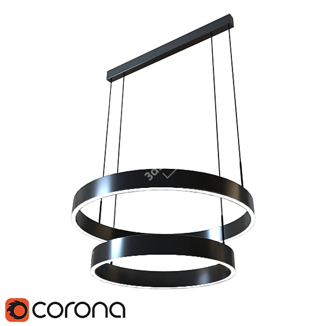 Elegant Double Ring Pendant Light 3D model image 1