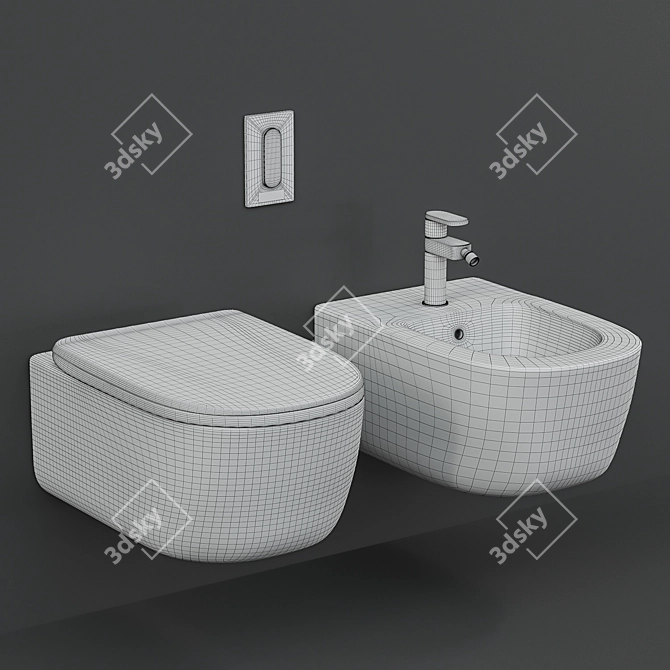 Luxury Komodo Wall-Hung WC & Bidet 3D model image 2
