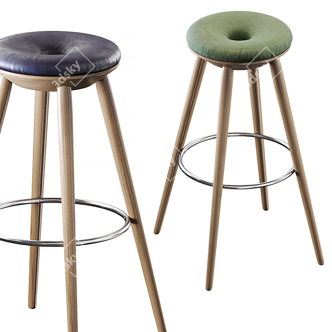 Sleek Kitson Barstool: Natural Wood, Black 3D model image 1