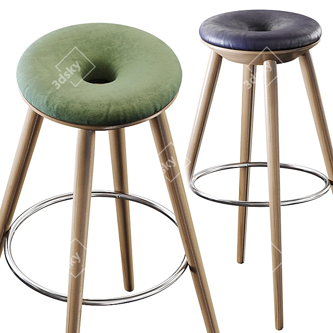 Sleek Kitson Barstool: Natural Wood, Black 3D model image 2