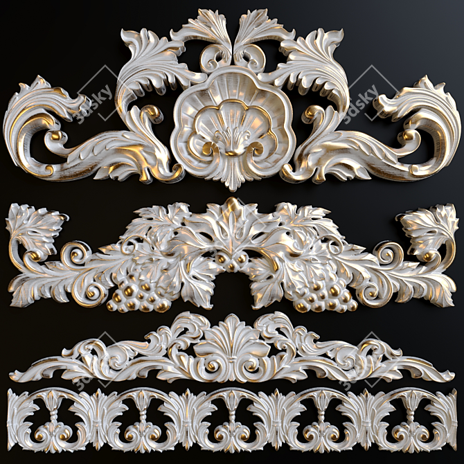 Golden Patina Sculpted Decor 3D model image 1